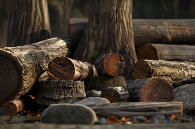 Free photo 3d rendering of wood logs