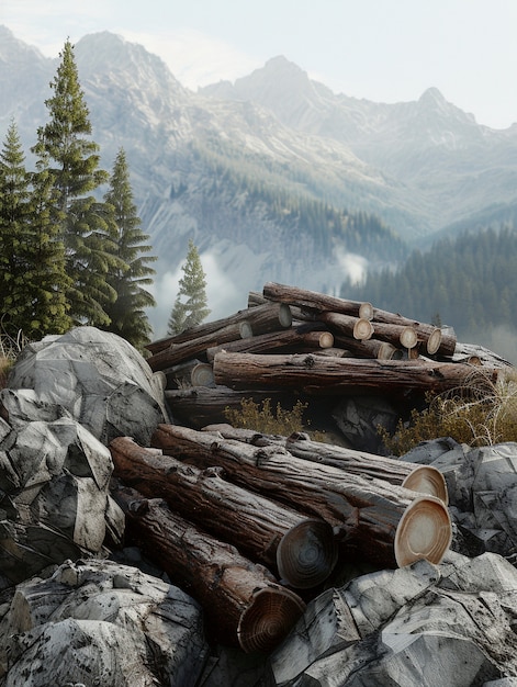 Free photo 3d rendering of wood logs