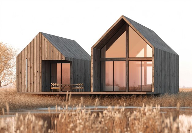 3d rendering of wooden house