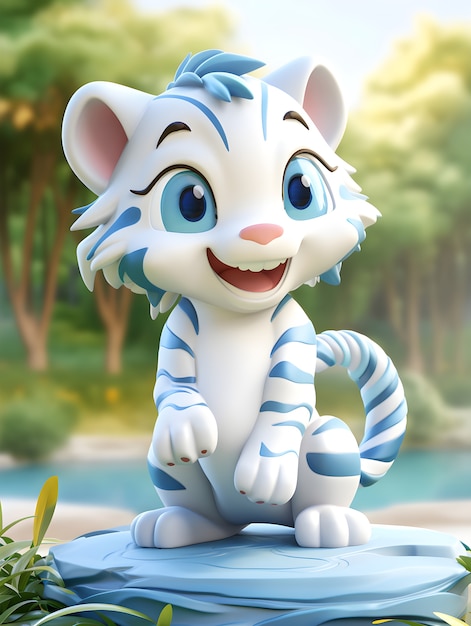 Free Photo 3d rendering of young cartoon tiger