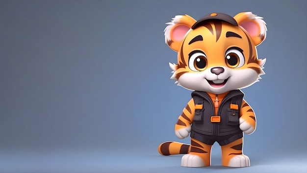 Free photo 3d rendering of young cartoon tiger