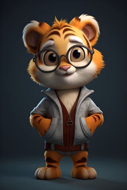 3d rendering of young cartoon tiger