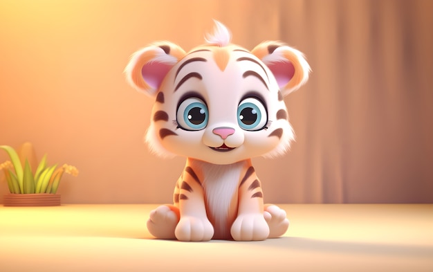 Free photo 3d rendering of young cartoon tiger