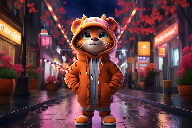 Free Photo 3d rendering of young tiger in city