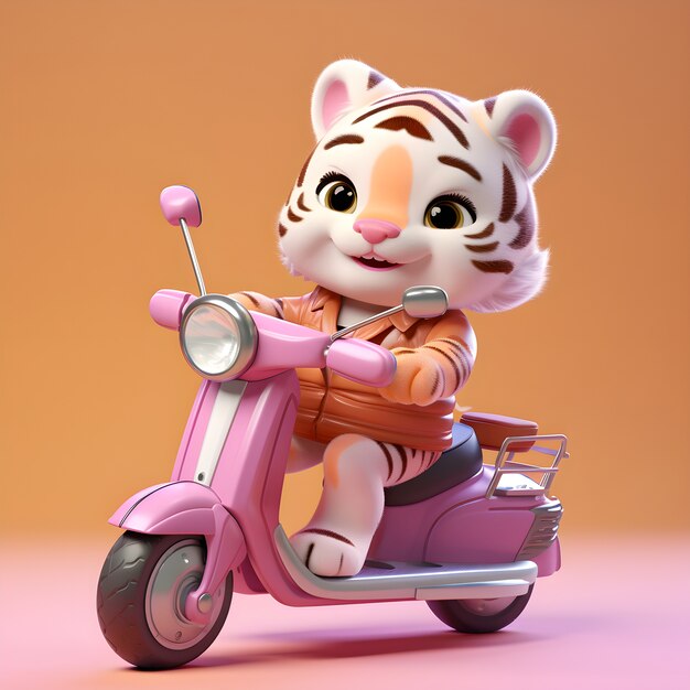 3d rendering of young tiger on scooter