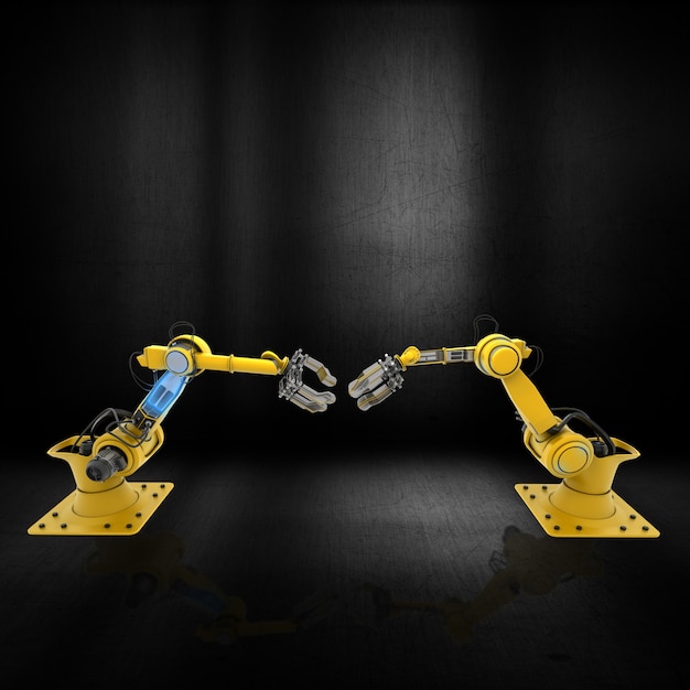 Free photo 3d robot arms on a grunge metallic surface