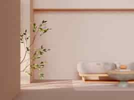 Free photo 3d room decor with furniture in minimalist beige tones