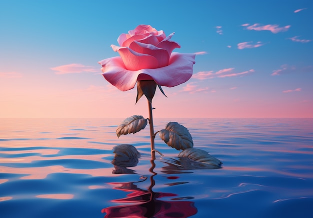 Free Photo 3d rose flower in water