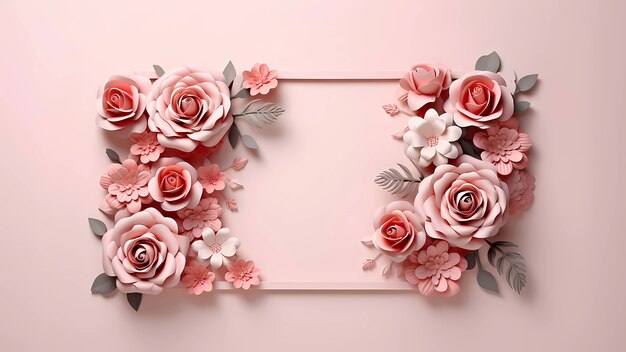 3d rose flowers background with copy space