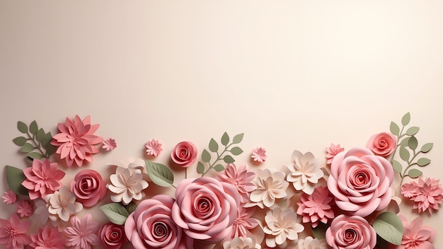 3d rose flowers background with copy space