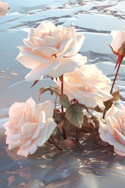 3d rose flowers in water