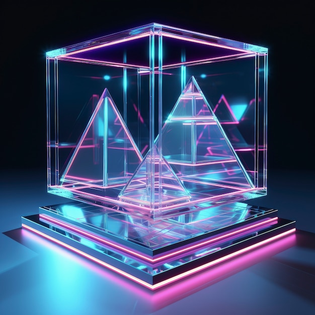 3d shape glowing with bright holographic colors