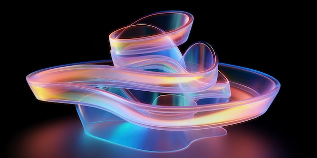 3d shapes glowing with bright holographic colors