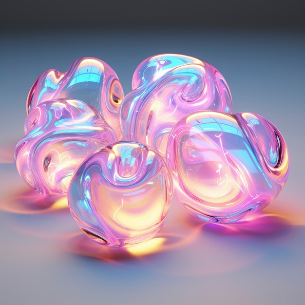 Free Photo 3d shapes glowing with bright holographic colors