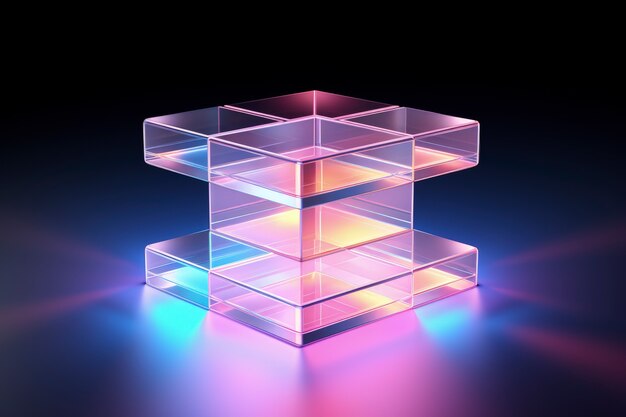 3d shapes glowing with bright holographic colors