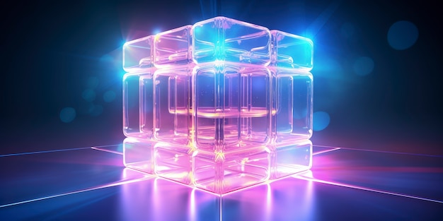 Free Photo 3d shapes glowing with bright holographic colors