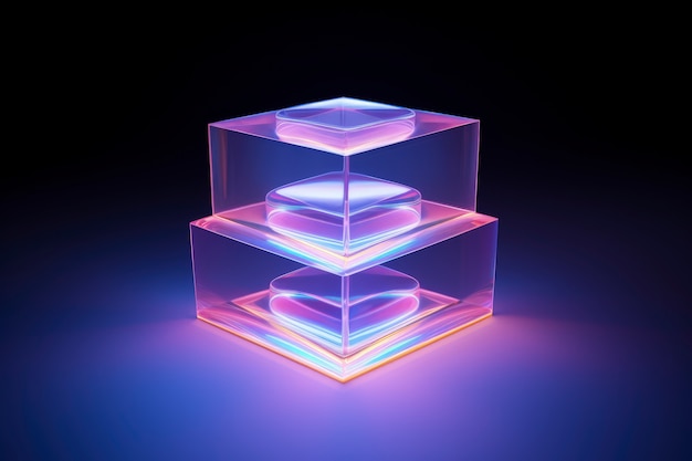 Free photo 3d shapes glowing with bright holographic colors