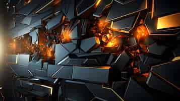 Free photo 3d sharp edges of abstract colorful black and gold gaming wallpaper