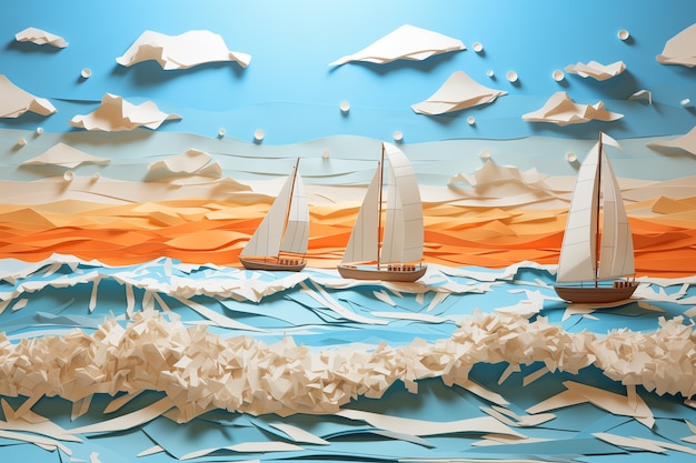 Free photo 3d ship with sea landscape