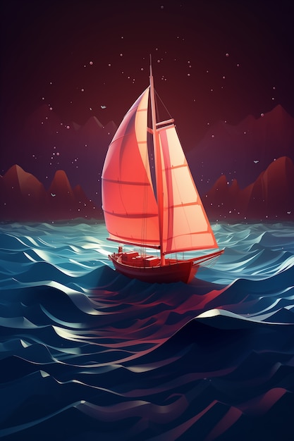 Free Photo 3d ship with sea landscape