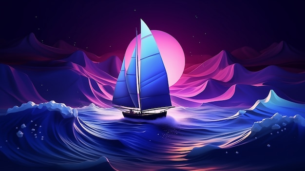 Free photo 3d ship with sea landscape