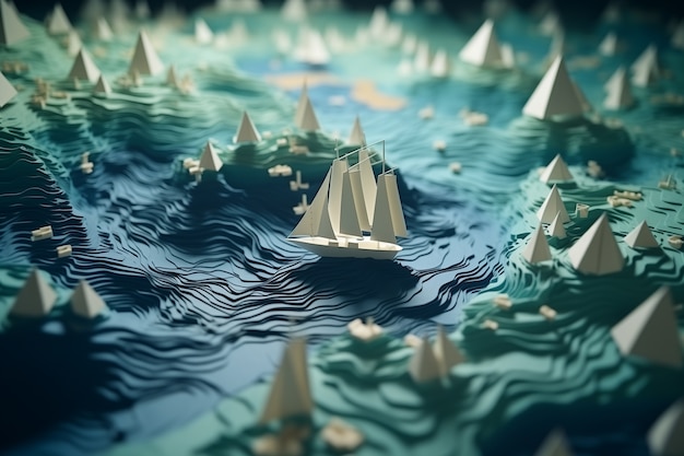 3d ship with sea landscape