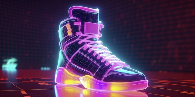 3d shoe shape glowing with bright holographic colors