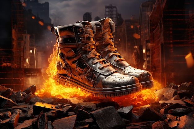 Free photo 3d shoes on fire with flames