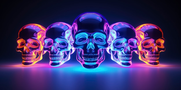 3d skull shape glowing with bright holographic colors