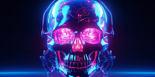 3d skull shape glowing with bright holographic colors