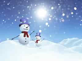 Free photo 3d snowmen in snowy landscape