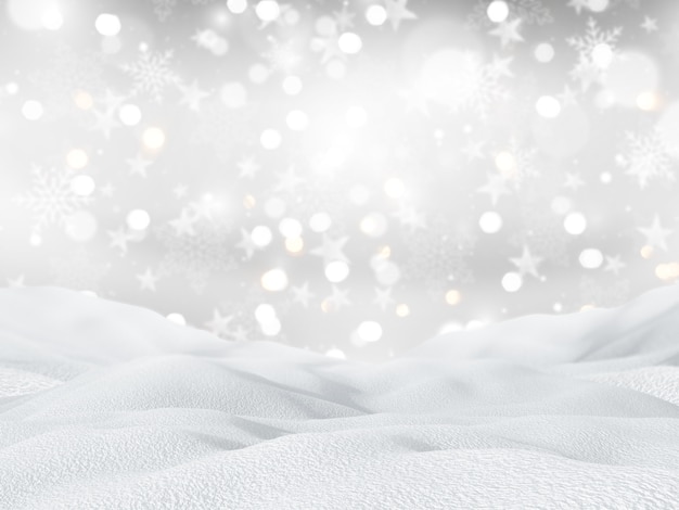 Free Photo 3d snowy landscape on a christmas snowflakes and stars background