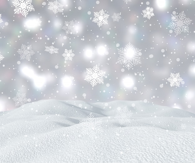 Free photo 3d snowy landscape with falling snowflakes