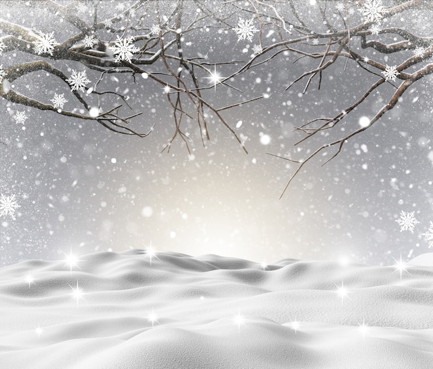 Free photo 3d snowy landscape with winter trees