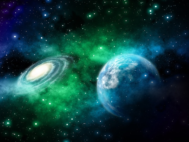 Free photo 3d space background with fictional planets and nebula