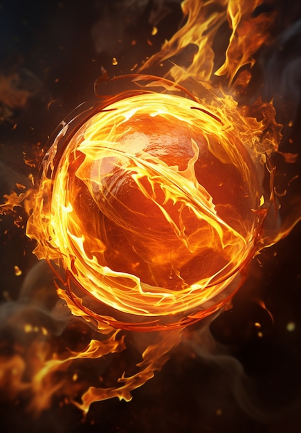 3d sphere on fire with flames