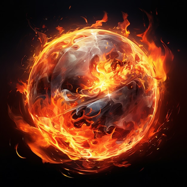 3d sphere on fire with flames