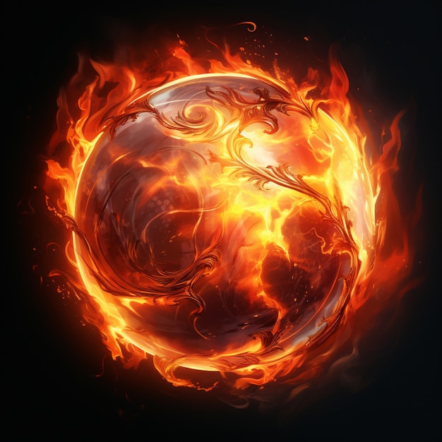 3d sphere on fire with flames