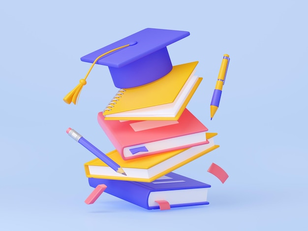 Free Photo 3d student graduation cap on books stack