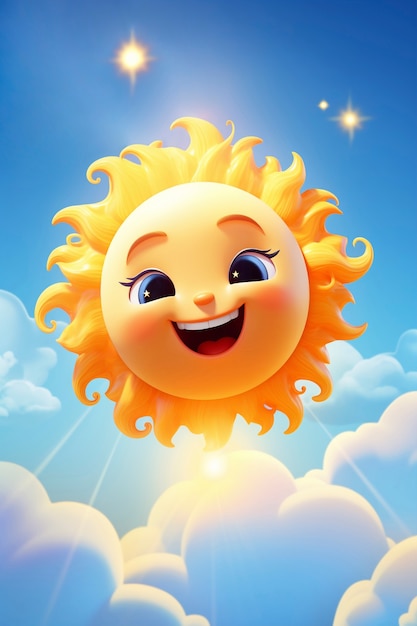 Free photo 3d sun with facial expression