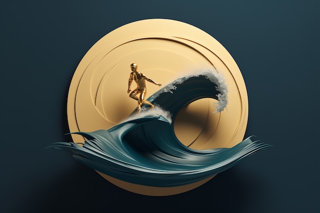 Free photo 3d surfer with sea landscape