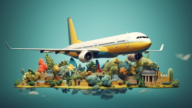 3d travel icon with airplane