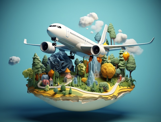 Free photo 3d travel icon with airplane