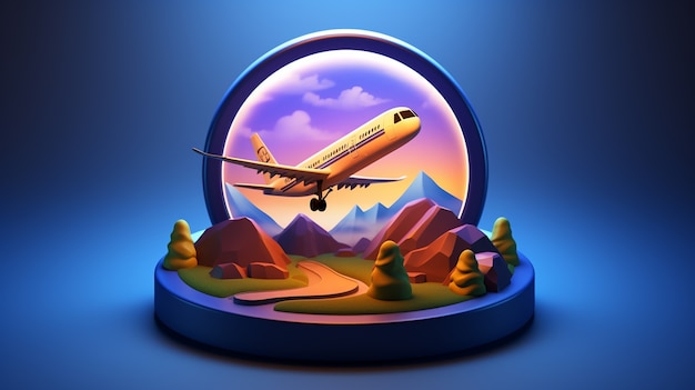 3d travel icon with airplane