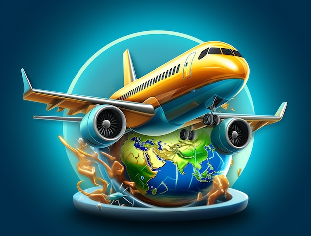 3d travel icon with airplane