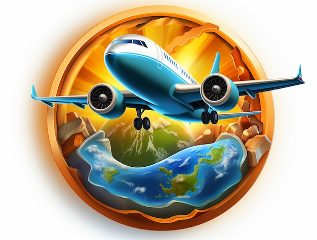 Free photo 3d travel icon with airplane