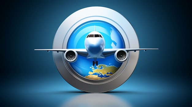 3d travel icon with airplane