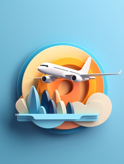 3d travel icon with airplane