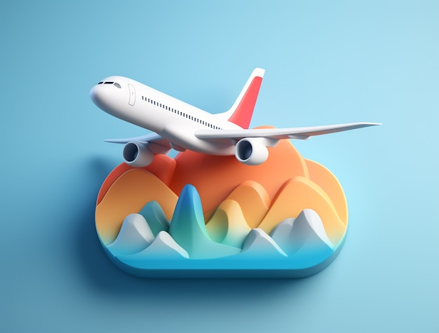 3d travel icon with airplane