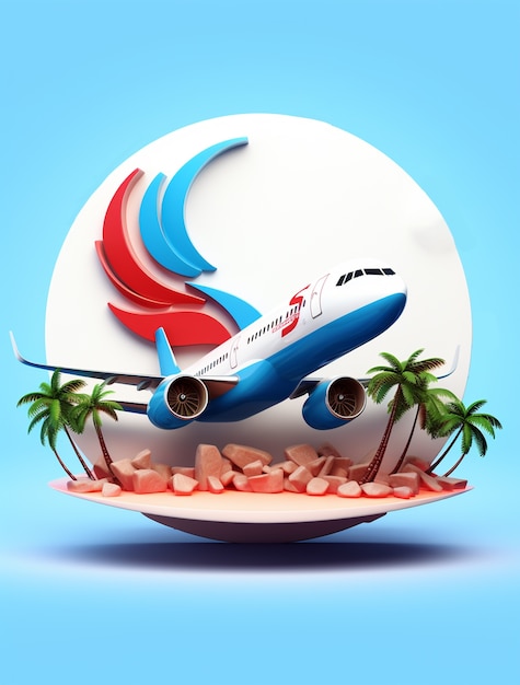 Free photo 3d travel icon with airplane